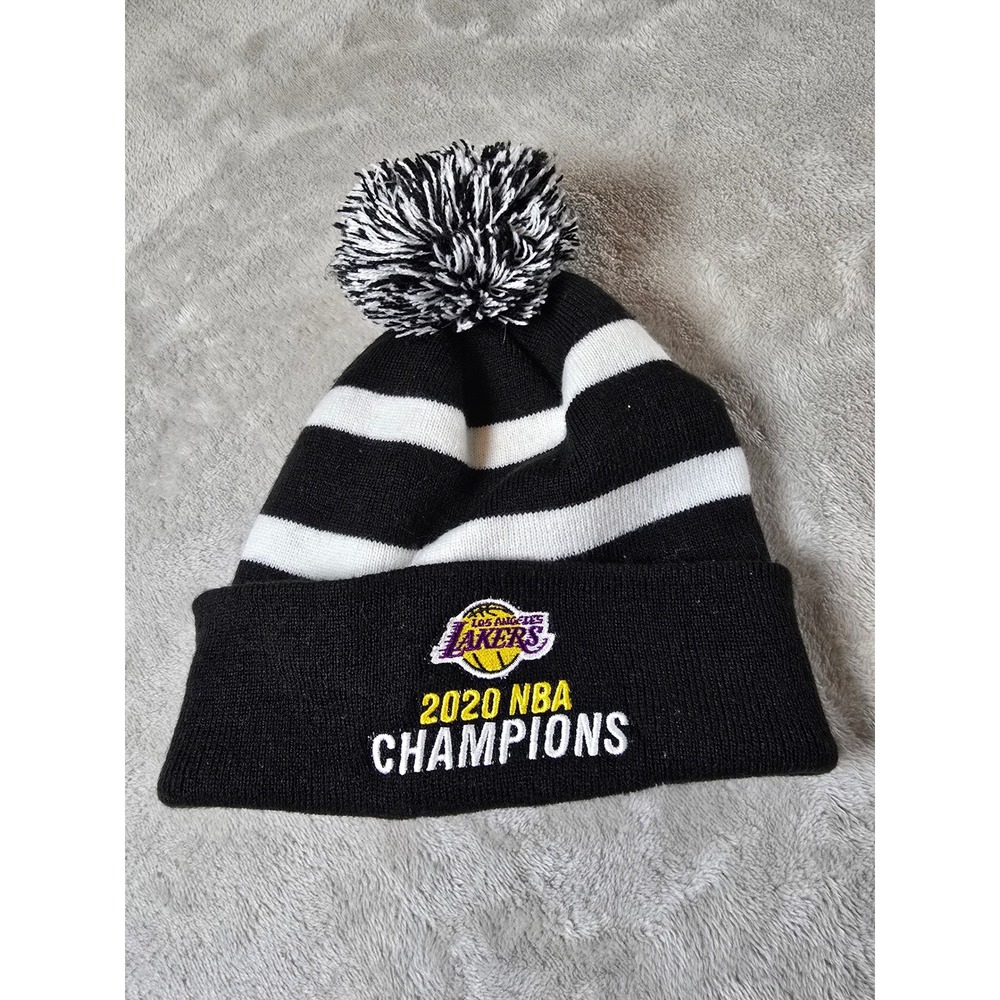 Los Angeles Lakers Pom Beanie Hat Cap NBA Champions 2020 Striped Fan Favorite